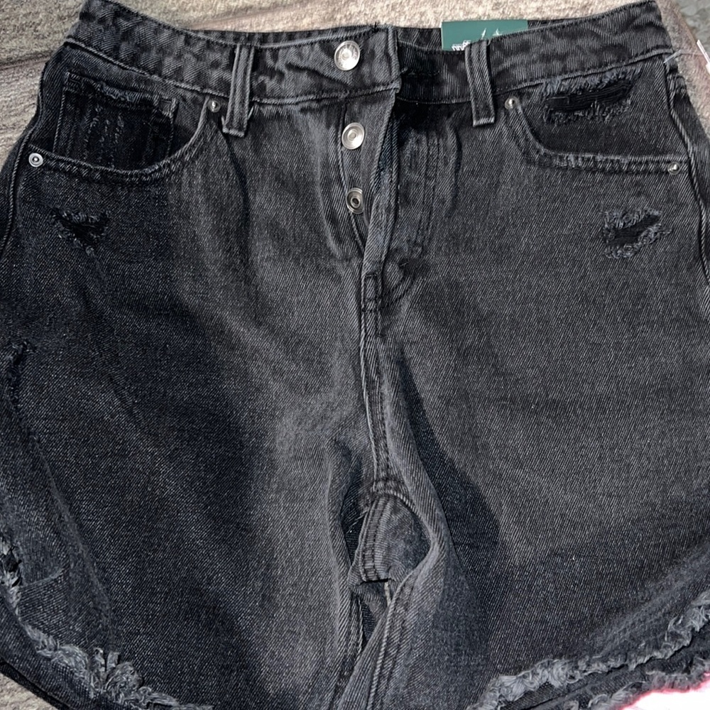 Wild Fable Womens 6 High Rise‎ Frayed Jean Short Black, white